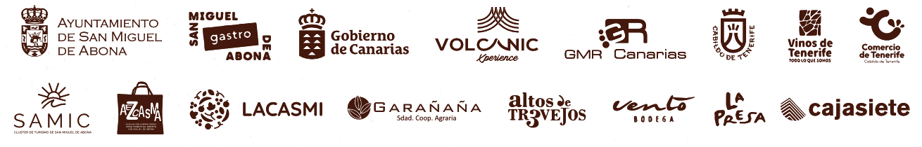 Ayuntamiento de San Miguel de Abona, San Miguel Gastro, Gobierno de Canarias, Volcanic Xperience, GMR Canarias, Cabildo de Tenerife, Vinos de Tenerife, Comercio de Tenerife, SAMIC, AEZCASMI, LACASMI, Garañaña, Altos de Trevejos, Vento Bodega, La Presa, Cajasiete