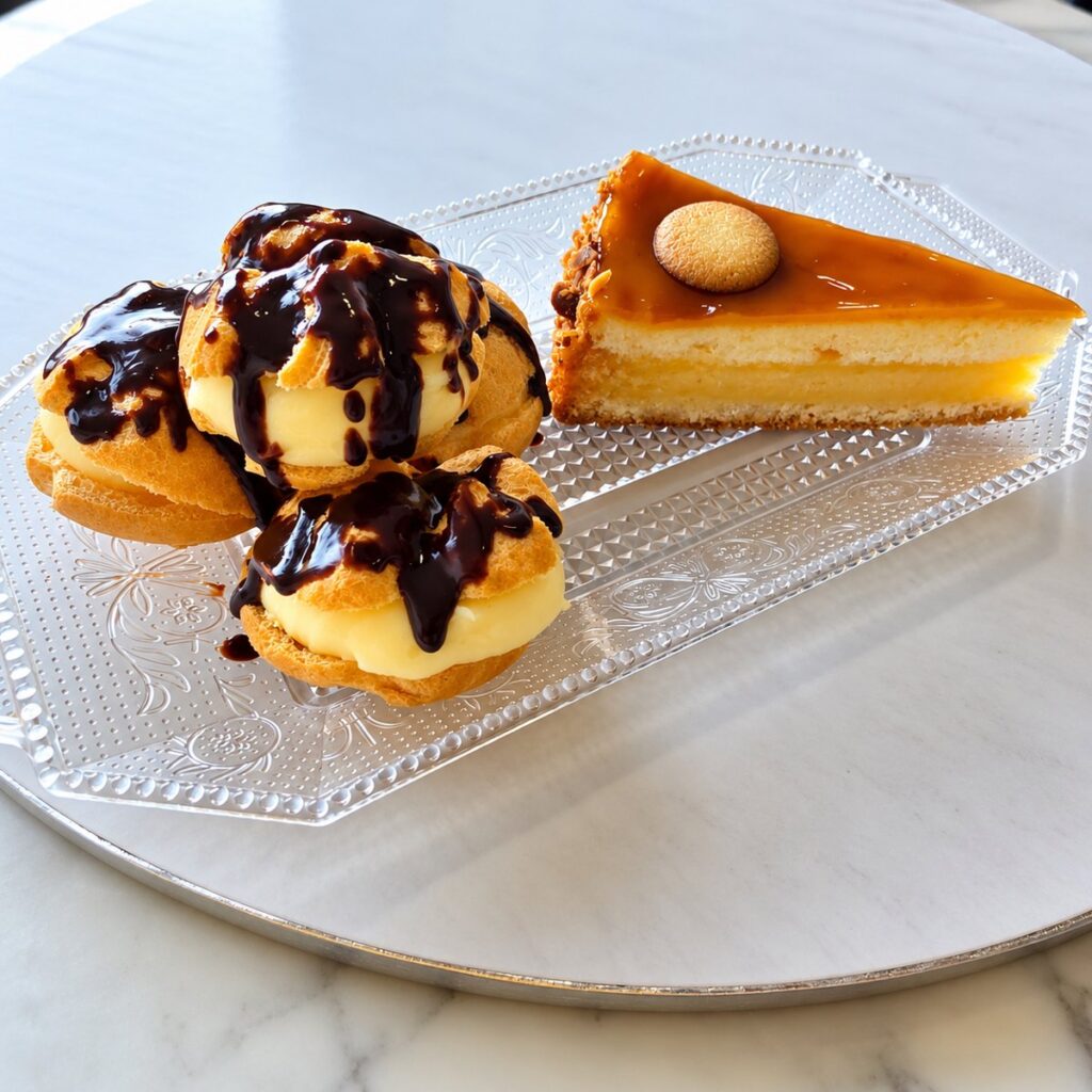 Profiterol de crema con tarta de yema