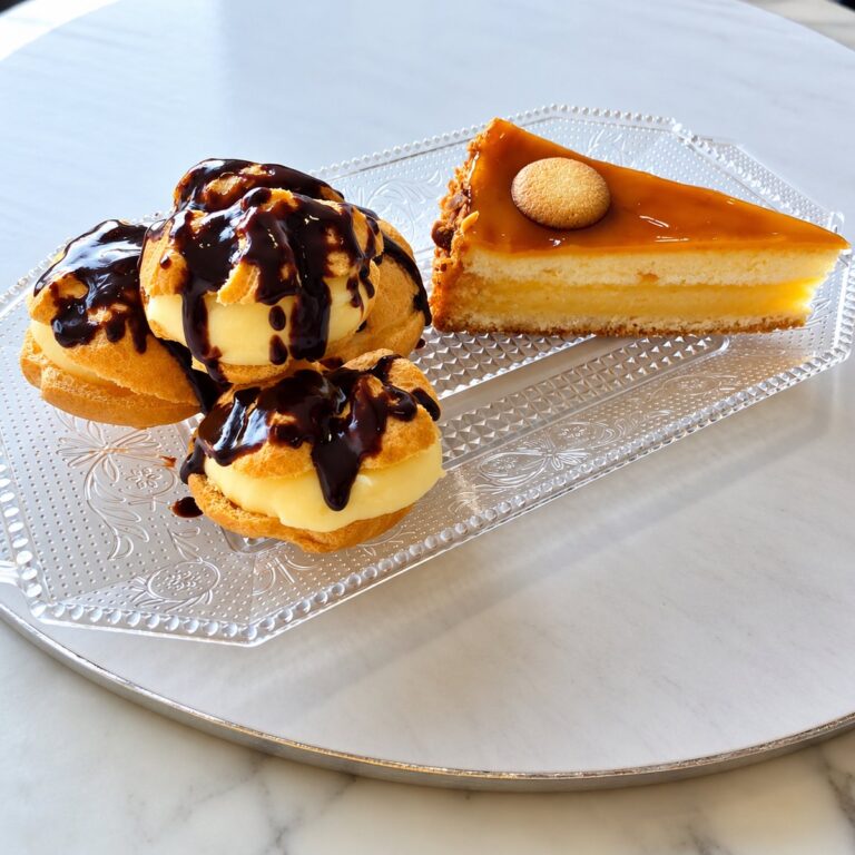 Profiterol de crema con tarta de yema
